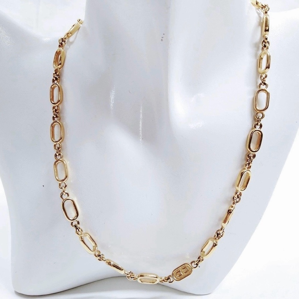 Dior Vintage Rare 18K Gold Plated CD Logo Chain Link Necklace 16in Authentic - Picture 2 of 11